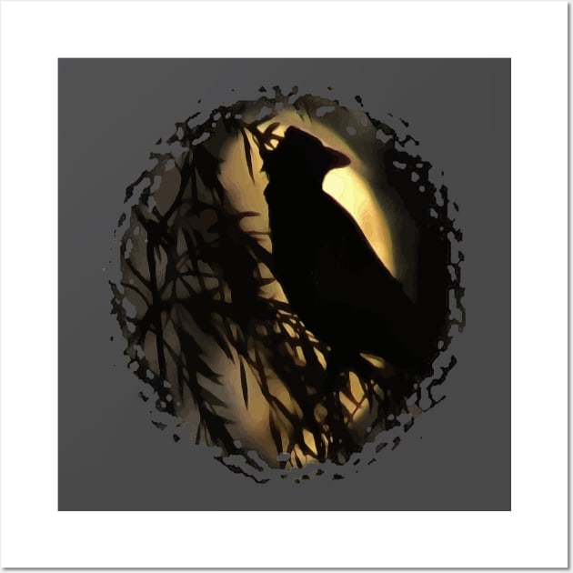 Eerie Raven Silhouette Against A Glowing Moo Wall Art by taiche